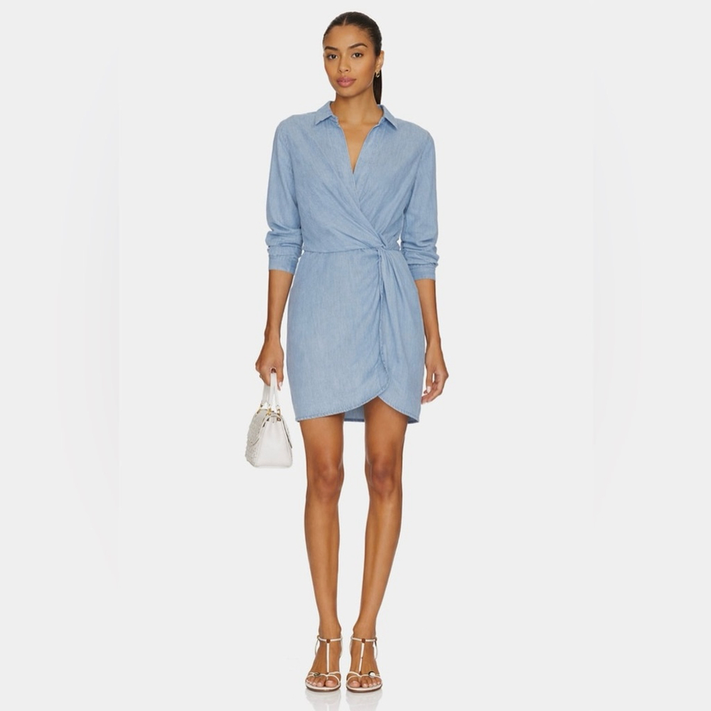 Heartloom Blue Wrap Mini Dress Long Sleeve Twist Front Shirt Dress XS